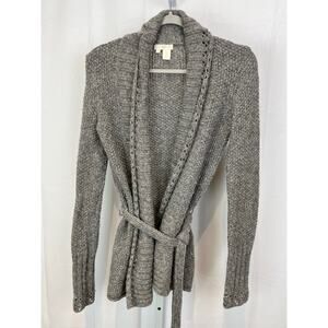 SOH Size 2 XS P Belted Open Front Cardigan Sweater Wool Alpaca Blend Gray